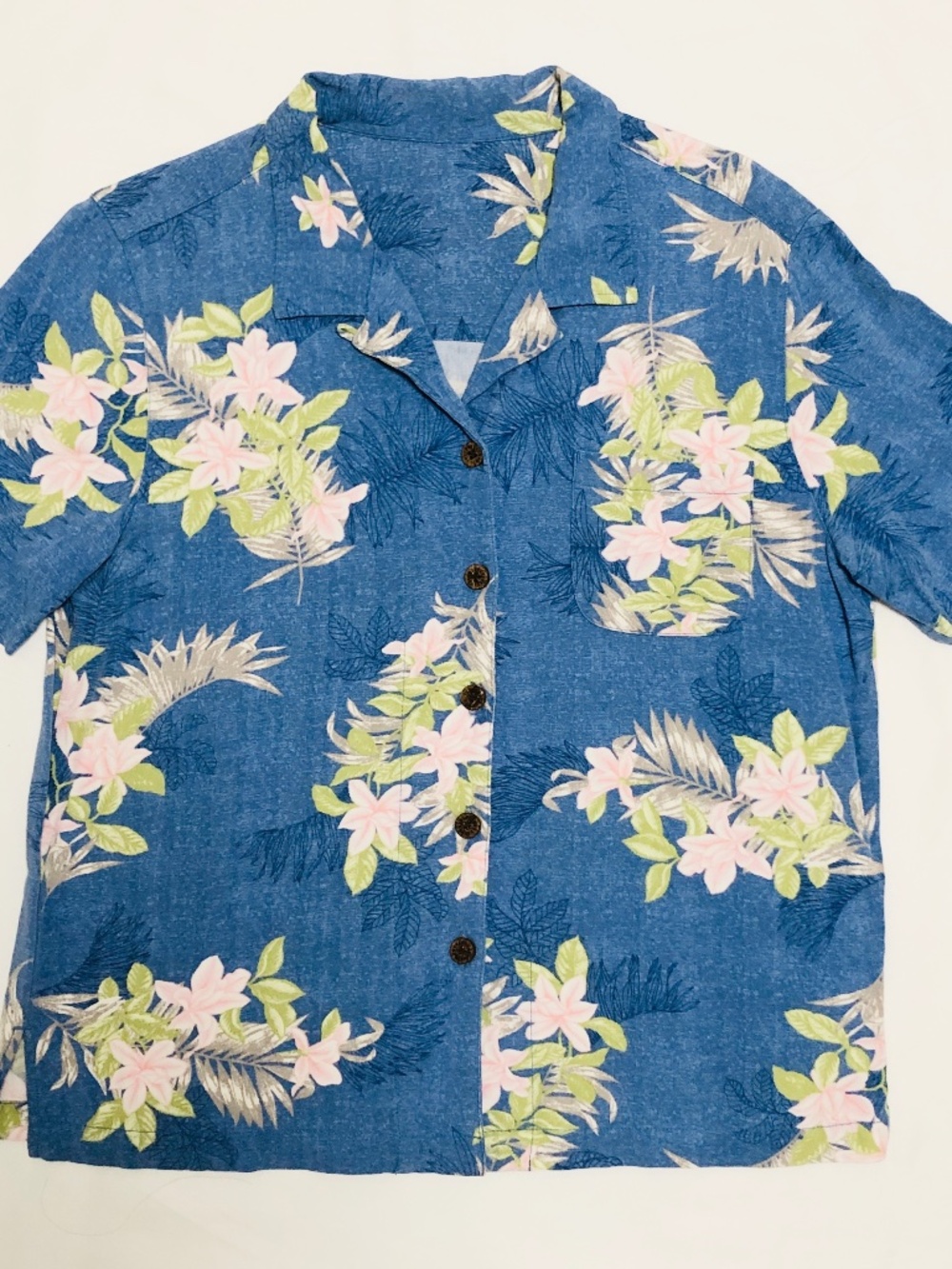 Vintage Rai Nani Hawaiian Aloha Shirt Blue Floral Tropical Women’s Small S